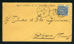 Italie - Enveloppe De Asti Pour Avignon En 1881, Affranchissement Humbert I Avec Bord De Feuille - Ref N 134 - Marcophilie
