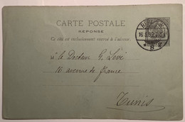 Tunisie Entier Postal RÉPONSE 10c, RARE Obl “BERLIN W 8g 1899”(carte Postale Reply Postal Stationery Card Cover Lettre - Lettres & Documents