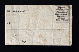 Formulaire De Ballon Monté 1870 - War 1870
