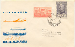 BRASILIEN 15.4.1957, Sehr Selt. Kab.-Erstflug Der Dt. Lufthansa Von RECIFE N. HAMBURG (Haberer/Sieger 150/97), R! - Posta Aerea