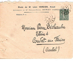 Enveloppe En-tête Mtre Léon Verdier Avoué à Murat Cantal 1919 - 1900 – 1949