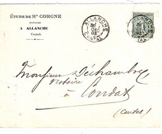 Enveloppe En-tête Etude Mtre Corgne à Allanche Cantal 1903 - 1900 – 1949
