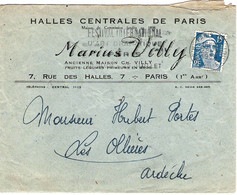 Enveloppe En-tête Des Halles Centrales De Paris Marius Villy Fruits Légumes Primeurs 1954 - Alimentos