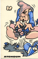 Atchoum (Blanche-Neige) Carte Postale En Feutrine Des Années 60 - Sneezy (Snow-White) 60's Postcard Walt Disney - Andere & Zonder Classificatie