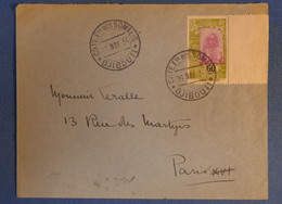 C AOF COTE DES SOMALIS BELLE LETTRE 1934 DJIBOUTI POUR PARIS +SEUL SUR LETTRE + SURCHARGE AFFRANCHISSEMENT PLAISANT - Covers & Documents