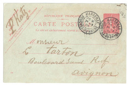MARSEILLE Bouches Du Rhône Carte Postale Entier 10 C Semeuse Lignée Rose Sur Vert Yv 129-CP1 Storch A1 Date 434 Ob 1905 - Cartes Postales Types Et TSC (avant 1995)