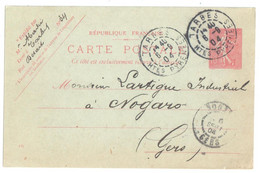 TARBES Htes Pyrénées Carte Postale Entier 10 C Semeuse Lignée Rose Sur Vert Yv 129-CP1 Storch A1 Date 415 Ob 1904 - Cartes Postales Types Et TSC (avant 1995)