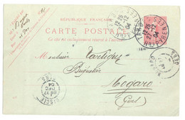 TARBES Htes Pyrénées Carte Postale Entier 10 C Semeuse Lignée Rose Sur Vert Yv 129-CP1 Storch A1 Date 425 Ob 1904 - Cartes Postales Types Et TSC (avant 1995)