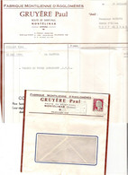 Enveloppe Et Facture En-tête Fabrique Montilienne D'agglomérés Paul Gruyère à Montélimar 1964 - 1950 - ...