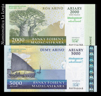 Madagascar Set 2000 5000 Ariary Commemorative 2007 2008 (2012) Pick 93-94 SC UNC - Madagascar