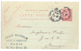 PARIS Carte Postale Entier 10c Semeuse Lignée Rose Sur Vert Yv 129-CP1 Storch A1 Date 605 Des Meinigen Allemagne Ob 1906 - Standard Postcards & Stamped On Demand (before 1995)