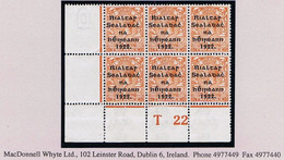 Ireland Thom Rialtas (Dec) Wide Overprint On 2d Die 2, Corner Block Of 6 Control T22 Perf Fresh Mint Unmounted Never Hin - Ongebruikt