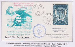 TAAF - Terre Adelie 4-1-70 - Pa21 - Hommage Aux Explorateurs Français - Paul Emile Victor - Epf - Brieven En Documenten