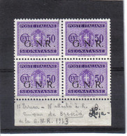 1944 GNR Segnatasse 50CT In Quartina Con Varietà Nr 53/l Tiratura Di Brescia RARO Firmato Oliva - Segnatasse