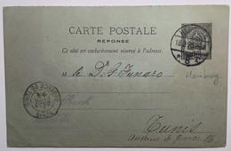 Tunisie Entier Postal RÉPONSE 10c, RARE Obl “HAMBURG 8r / 1898”(carte Postale Reply Postal Stationery Card Cover Lettre - Brieven En Documenten