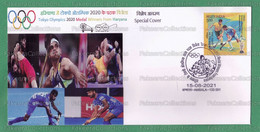 INDIA 2021 Inde Indien - TOKYO OLYMPICS MEDAL WINNERS Special Cover - Ambala 15.08.2021 - Olympic Hockey, Javelin, Wrest - Estate 2020 : Tokio