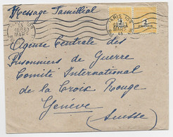 FRANCE ARC TRIOMPHE 2FRX2 LETTRE COVER PARIS 109 13 MARS 1945 POUR CROIX ROUGE SUISSE AU TARIF - 1944 Marianne Van Algerije