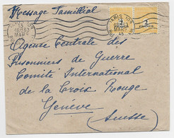 FRANCE ARC TRIOMPHE 2FRX2 LETTRE COVER PARIS 109 13 MARS 1945 POUR CROIX ROUGE SUISSE AU TARIF - 1944 Gallo E Marianna Di Algeri