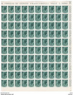 REPUBBLICA:  1953/54  TURRITA  R. -  £. 12  VERDE  CUPO  N.  -  FGL. 100  -  SASS. 712 - Ganze Bögen