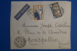P10 NOUVELLE CALEDONIE LETTRE DEVANT 1938 PAR AVION NOUMEA POUR MONTPELLIER FRANCE + AFFRANCHISSEMENT INTERESSANT - Lettres & Documents