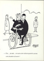 Autographe Signature Jacques Faizant Dessinateur Au Feutre Noir 1982 Sur CP Humoristique Vélo - Autres & Non Classés