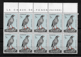 ANGOLA - 1951 Birds - Melierax Metabates 5C BLOCK OF 10 MNH (STB13-226) - Angola