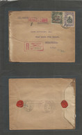 Chile - XX. 1911 (13 Ago) Iquique - USA, Phila (7 Sept) Registered Fkd Env. Better Ovptd Islas J. Fdez + 30c Lilac, Tied - Chili
