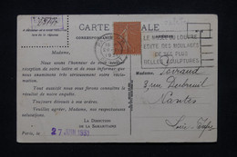 FRANCE - Type Semeuse 50ct Issus De Roulette Sur Carte Commerciale De La Samaritaine En 1931 Pour Nantes  - L 110570 - 1921-1960: Période Moderne