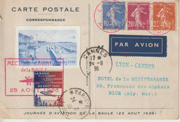 France 1936 Meeting D'aviation De La Baule, Carte Voyagée Et Pli Central - Aviación