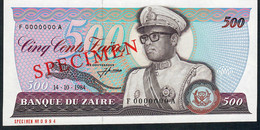 ZAIRE P30s 500 ZAIRES 14.10.1984 SPECIMEN UNC. - Zaïre