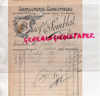 87-  LIMOGES- RARE FACTURE P. SEMBLAT- CHARCUTERIE COMESTIBLES-BEURRE- CHARCUTIER- 3 RUE FERRERIE-1911 - Alimentaire