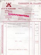 03-DOMEYRAT-MONTLUCON- RARE FACTURE CHEMISERIE DE VILLARS- ETS. VVE R. FORESTIER- CHEMISE CHEMISES 1952 - Textile & Vestimentaire