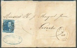 N°2 - Epaulette 20 Centimes Bleue, Belles Marges, Obl. P.73 Sur Lettre De LIEGE le 8 Novembre 1849 Vers Laroche.  Expédi - 1849 Epaulettes