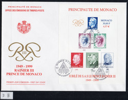 Monaco 1999 Prince Rainier Royalty Stamp-on-Stamp Miniature Sheet On Fdc – Uncommon. - Lettres & Documents