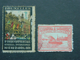 Lot De 2 Vignettes Endommagées Foire Commerciale Bruxelles 1928 Société Anonyme John Cockerill Ostende Londres - Erinofilia