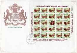 Guyana 1989 (Jan 31) Butterflies Papillons Schmetterling Rotary Scouts Lions SIX Sheetlets/25 On Fdc - RARE - Guyana (1966-...)