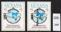 Guyana Rotary $3 With 1983 Opt Only (error) + Normal 1983 Human Rights Day MNH(2) – See Text - Guyana (1966-...)