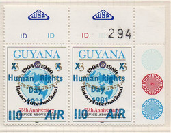 Guyana Rotary Surcharged 1981 Human Rights Day, 1931 For 1981 Variety + Major Offset. MNH Pair. - Guyana (1966-...)