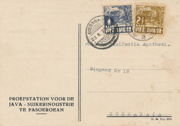 Nederlands Indië - 1937 - 1 & 2,5c Karbouwen Op Kaart Proefstation Van LBnr Pasoeroean/1 Naar PV1 Soerabaja - Indie Olandesi