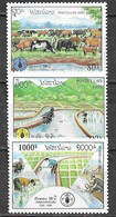 LAOS 1995 1200/1202 (**) Rice Cultivation, Irrigation, Fish Farming - Laos