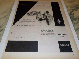 ANCIENNE PUBLICITE 419.000 FRANCS VOITURE 4 CV  RENAULT 1958 - Voitures