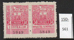 Argentina / Cordoba Province Revenue Fiscal Impuestos Generales 1903 50c Pair MH Variety. - Other & Unclassified