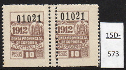 Argentina / Cordoba Province Revenue Fiscal Impuestos Generales 1912 10P MH Pair, Variety (2). - Other & Unclassified