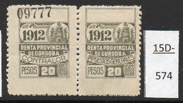 Argentina / Cordoba Province Revenue Fiscal Impuestos Generales 1912 20P MH Pair, Variety (2). - Other & Unclassified