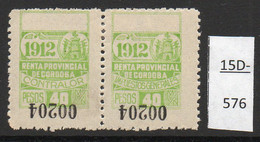 Argentina / Cordoba Province Revenue Fiscal Impuestos Generales 1912 40P MH Pair, Variety (2). - Other & Unclassified