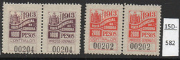 Argentina / Cordoba Province Revenue Fiscal Impuestos Generales 1913 1000P & 2000P MH Pairs (4). - Other & Unclassified