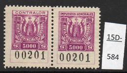 Argentina / Cordoba Province Revenue Fiscal Impuestos Generales 1916 5000P, MH Pair (2). - Other & Unclassified