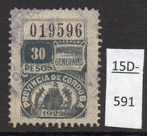 Argentina / Cordoba Province Revenue Fiscal Ley De Sellos 1922 30P Used (1) - Other & Unclassified