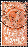 ITALIA, ITALY, MARCA PER CONCESSIONI GOVERNATIVE, 1885, 1 L., FRANCOBOLLO USATO Unificato IT AA16, Forbin IT AA16 - Portomarken