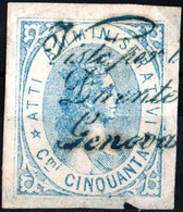 ITALIA, ITALY, MARCA PER CONCESSIONI GOVERNATIVE, 1868, 50 C., FRANCOBOLLO USATO Unificato IT AA1, Forbin IT AA1 - Taxe